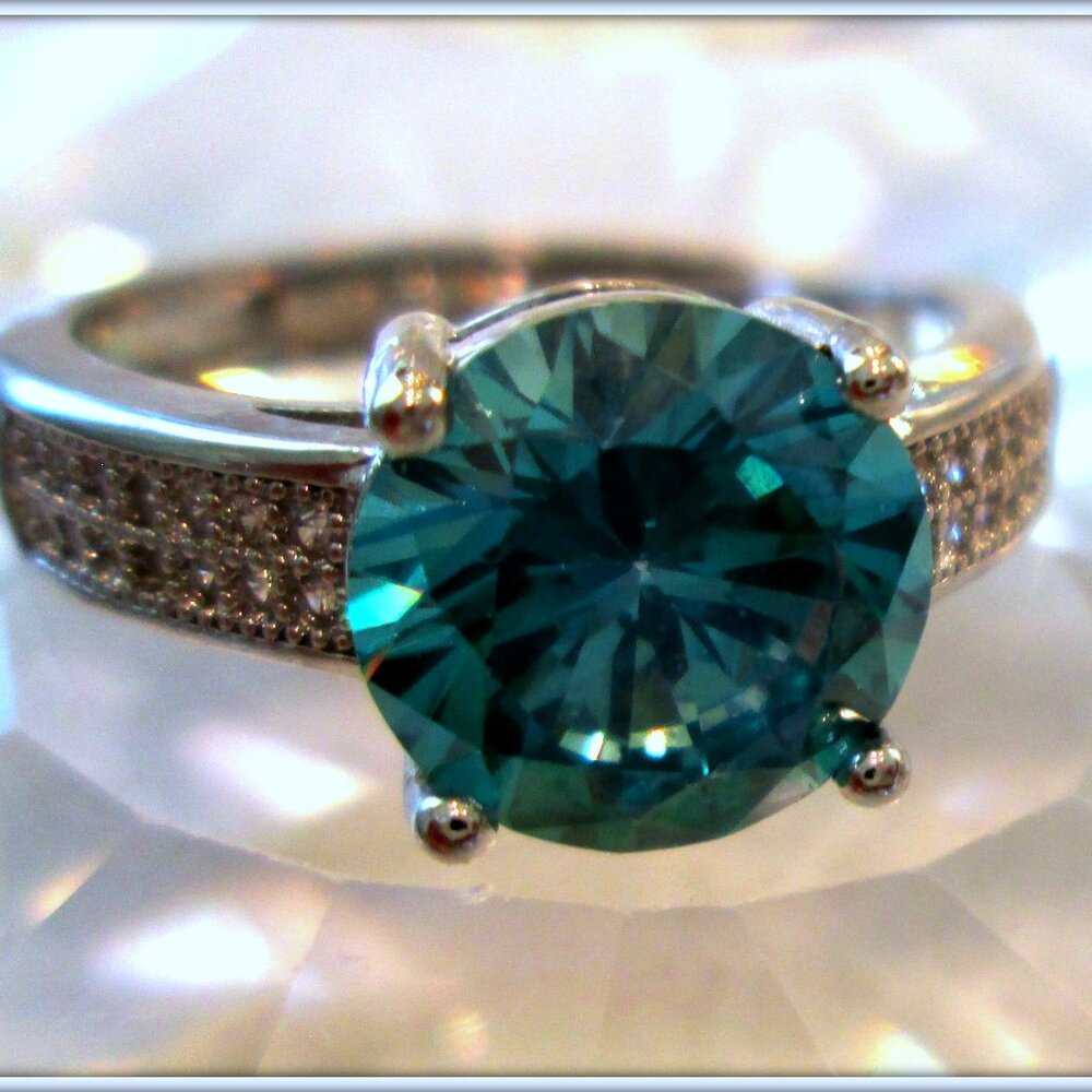 moissanite 3.25 C brilliant cut blue gemstone ladies engagement gift ring S 7.5